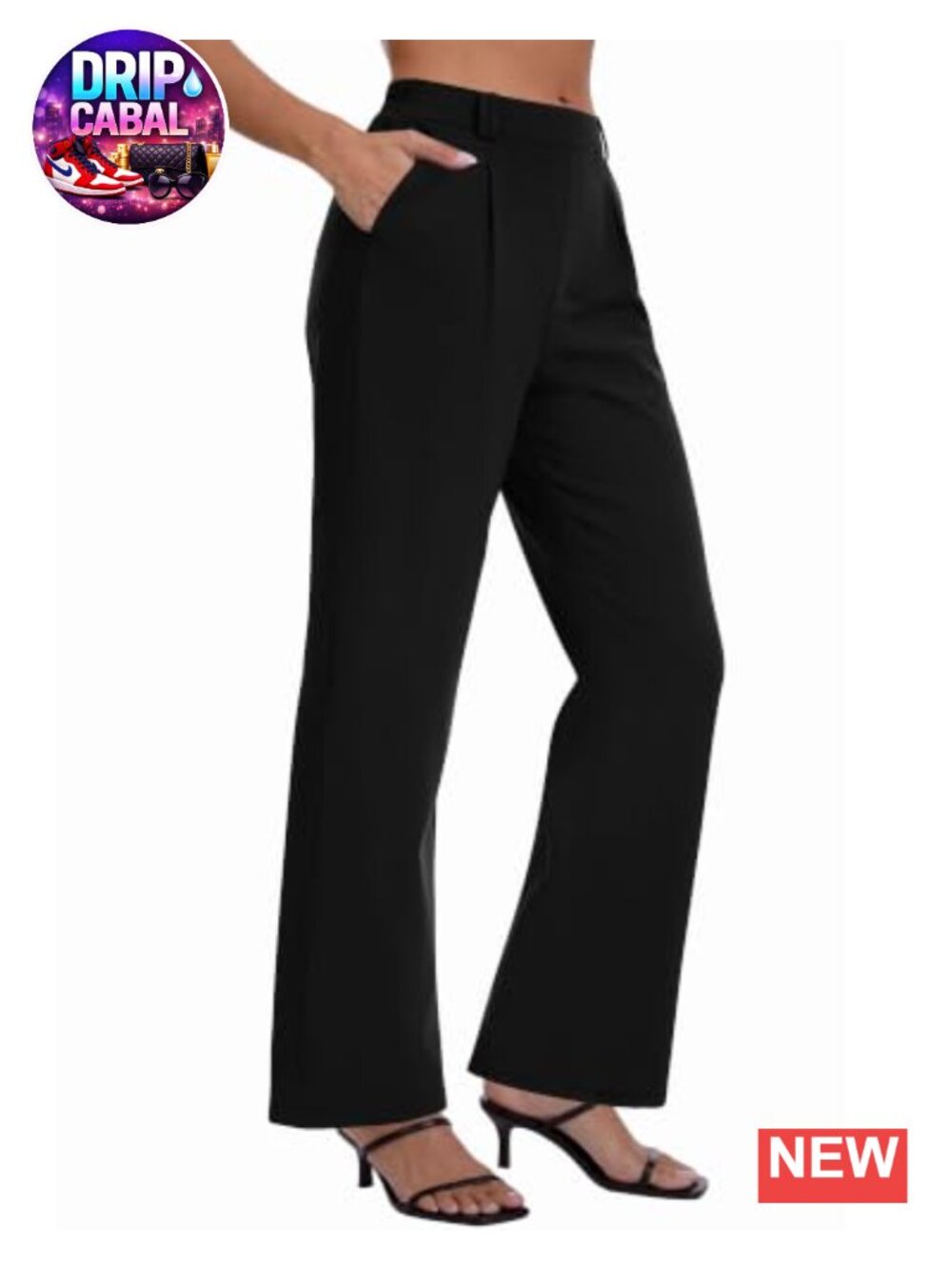 High Waisted Straight Leg Work Pants Pull On Business Casual Slacks with Pockets